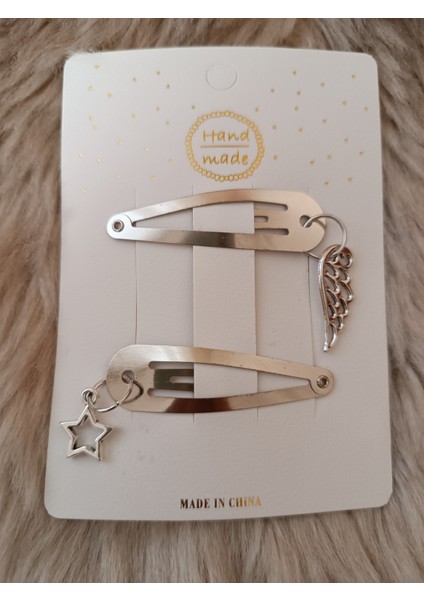 Sallantılı Yıldız ve Melek Kanadı Figürlü Gümüş Renk Çiftli Çıt Çıt Toka fiyatları