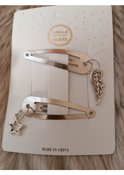 Sallantılı Yıldız ve Melek Kanadı Figürlü Gümüş Renk Çiftli Çıt Çıt Toka modelleri