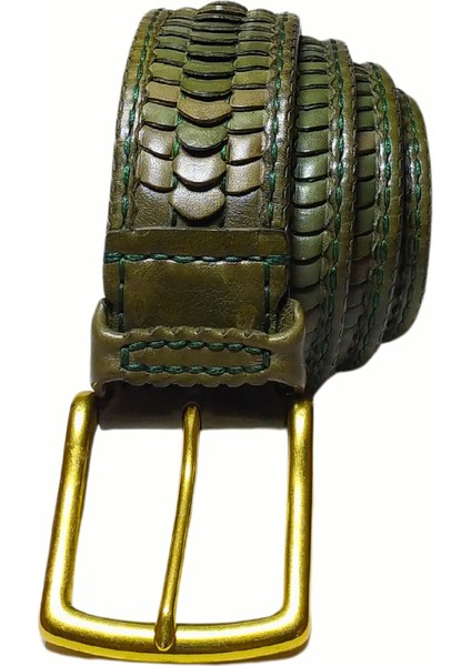 Erkek El Örgüsü %100 Deri Kalın Kemer(Makro) W30040