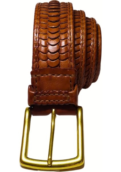 Erkek El Örgüsü %100 Deri Kalın Kemer(Makro) W30040