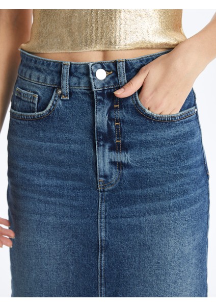 Cannes - Yırtmaçlı Midi Denim Etek - EW3101 fırsatları