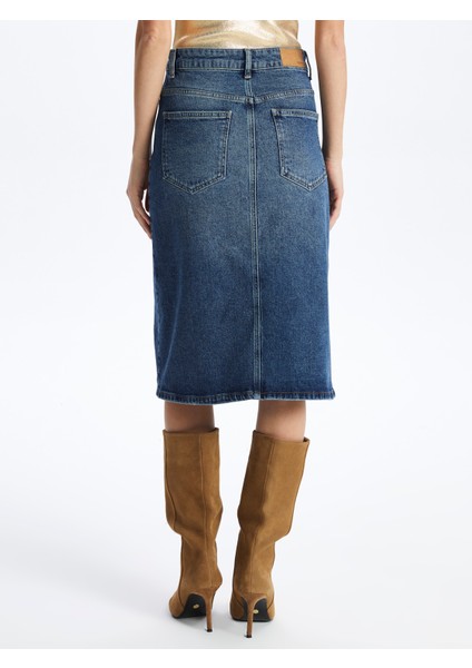 Cannes - Yırtmaçlı Midi Denim Etek - EW3101 indirimleri