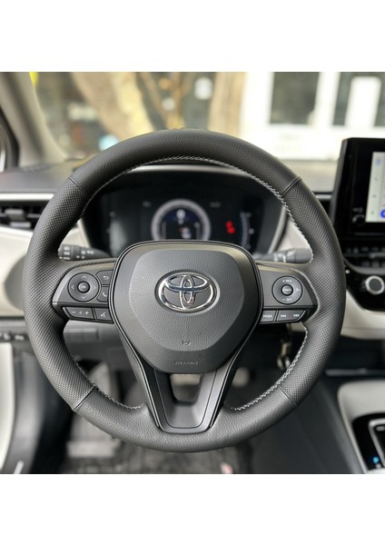 Toyota Corolla 2020-2024 Araca Özel Direksiyon Kılıfı (Nokta Düz Gri Dikiş)