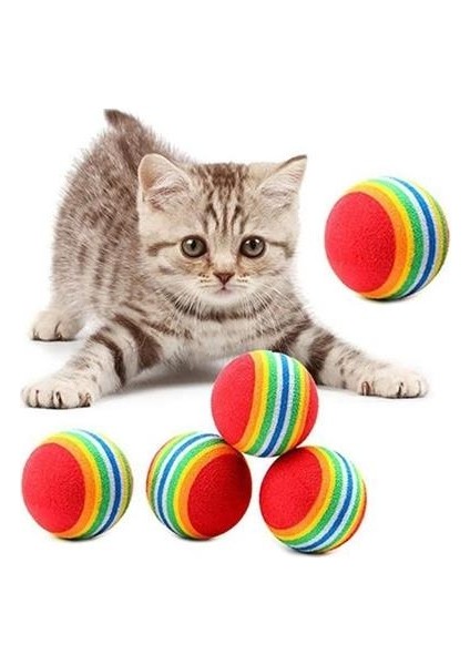 Buffer® 3lü Gökkuşağı Sünger Kedi Köpek Çiğneme Oyun Topu 4,2 cm