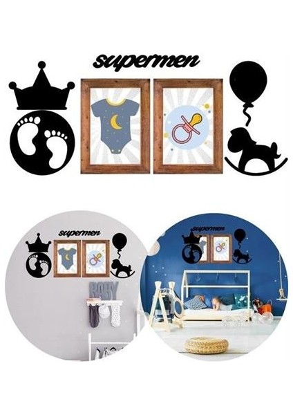 Buffer® DECO103 Supermen Dekoratif Duvar Süsü Tablo Aksesuar Ahşap Tasarım Hediye Pano Sticker Seti modelleri