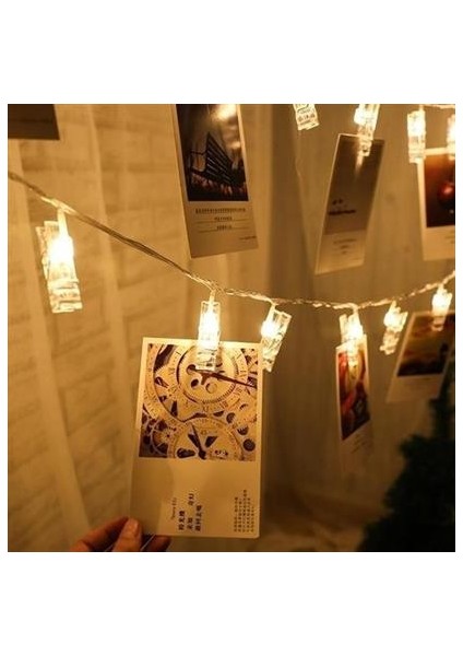 Buffer® 3 Metre 20LI LED Işıklı Dekoratif Fotoğraf Askılığı Mandalları
