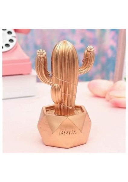 Buffer® LED Işıklı Sevimli Kaktüs Dekoratif Masa Lambası Mini Biblo Gece Lambası-Gold