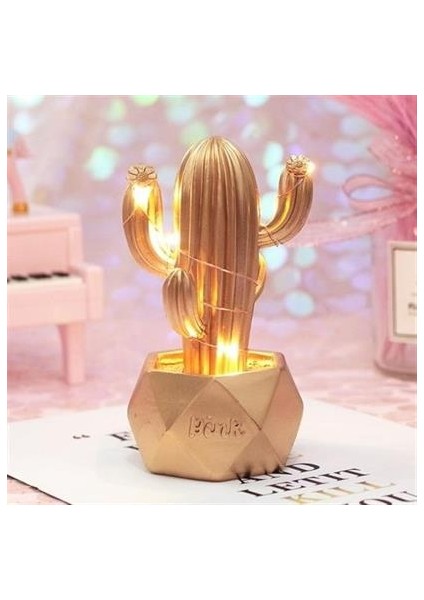 Buffer® LED Işıklı Sevimli Kaktüs Dekoratif Masa Lambası Mini Biblo Gece Lambası-Gold fiyatları