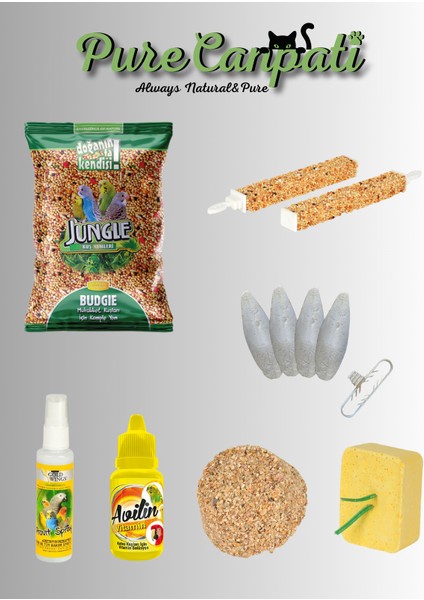 Purecanpati Muhabbet Kuş Kraker,mineral Blok,yem,tüy Bakım,enerji Blok ve Vitamin Seti