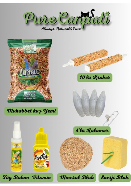 Purecanpati Muhabbet Kuş Kraker,mineral Blok,yem,tüy Bakım,enerji Blok ve Vitamin Seti