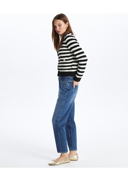 Paris - Mom Jeans Denim Pantolon - Mid-Dark Renk