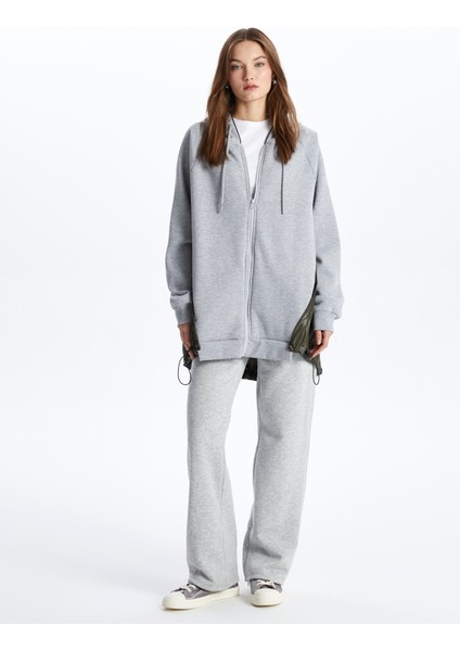 Tokyo - Fermuarlı Kapuşonlu Kumaş Karışımlı Oversize Sweatshirt - Gri-Haki Renk