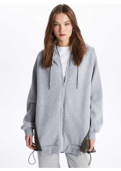 Tokyo - Fermuarlı Kapuşonlu Kumaş Karışımlı Oversize Sweatshirt - Gri-Haki Renk