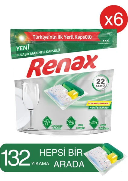 Renax Bulaşık Makinesi Kapsülü Hepsi Bir Arada 22 Li - 6 Paket