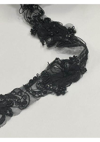 Pullu Boncuklu Ara Şerit / Siyah / 1 Metre fırsatları