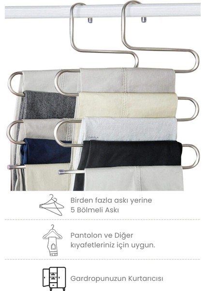 5 Bölmeli Metal Elbise Askısı - Giysi Pantalon Eşarp Fular Kıyafet Gardrop Düzenleyici modelleri