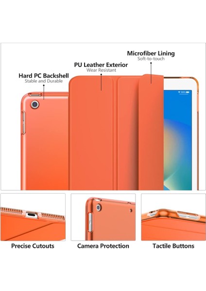 Apple iPad 7. Nesil (2019) 10.2 Yatay Standlı Uyku Modlu Basic Arkası Sert Smart Kılıf ve Ekran Koruyucu A2197 A2200 A2198