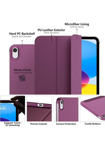 Apple Air 5. Nesil (2022) 10.9 Yatay Standlı Uyku Modlu Basic Arkası Sert Smart Kılıf A2588 A2589 A2591