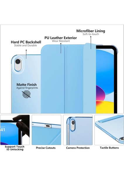 Apple Air 4. Nesil (2020) 10.9 Yatay Standlı Uyku Modlu Basic Arkası Sert Smart Kılıf A2316 A2324 A2325 A2072