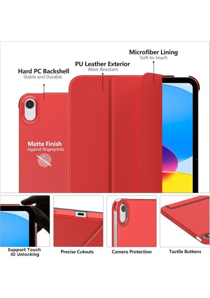 Apple iPad 10. Nesil (2022) 10.9 Yatay Standlı Uyku Modlu Basic Arkası Sert Smart Kılıf ve Ekran Koruyucu A2696 A2757 A2777 A3162