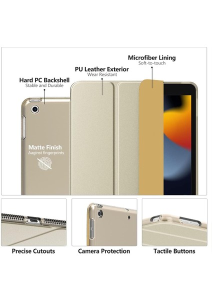 Apple iPad 9. Nesil (2021) 10.2 Yatay Standlı Uyku Modlu Basic Arkası Sert Smart Kılıf A2602 A2604 A2603 A2605 modelleri