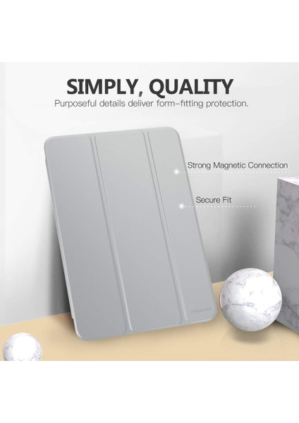 Apple iPad 5. Nesil (2017) 9.7 Yatay Standlı Uyku Modlu Basic Arkası Sert Smart Kılıf ve Ekran Koruyucu A1822 A1823