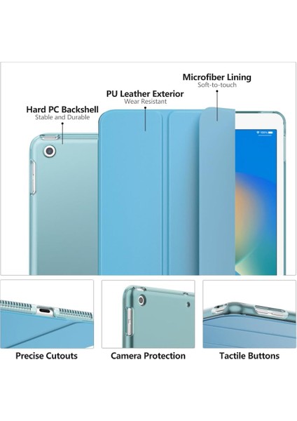 Apple iPad 9. Nesil (2021) 10.2 Yatay Standlı Uyku Modlu Basic Arkası Sert Smart Kılıf A2602 A2604 A2603 A2605