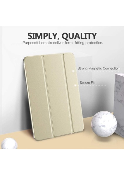 Apple iPad 7. Nesil (2019) 10.2 Yatay Standlı Uyku Modlu Basic Arkası Sert Smart Kılıf ve Ekran Koruyucu A2197 A2200 A2198