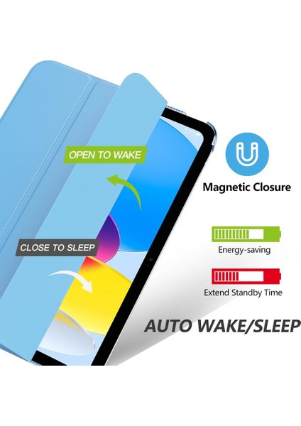 Apple iPad 10. Nesil (2022) 10.9 Yatay Standlı Uyku Modlu Basic Arkası Sert Smart Kılıf ve Ekran Koruyucu A2696 A2757 A2777 A3162 modelleri