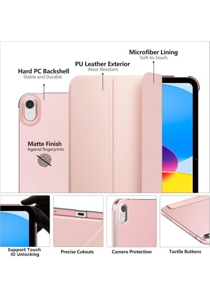 Apple iPad 10. Nesil (2022) 10.9 Yatay Standlı Uyku Modlu Basic Arkası Sert Smart Kılıf ve Ekran Koruyucu A2696 A2757 A2777 A3162 fiyatları