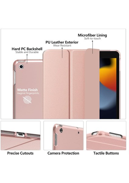 Apple iPad 5. Nesil (2017) 9.7 Yatay Standlı Uyku Modlu Basic Arkası Sert Smart Kılıf A1822 A1823 modelleri