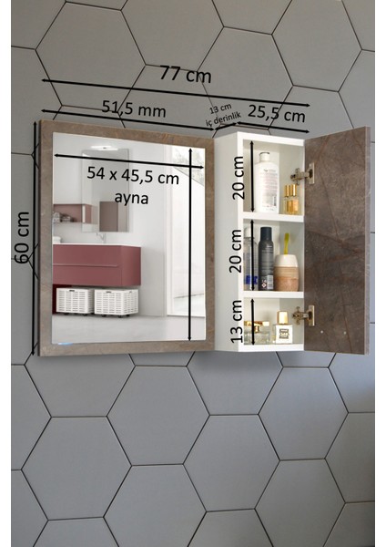 Aynalı Banyo Dolabı 80 cm Üst Modül Mdf Gordion