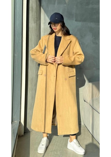 Kruvaze Uzun Oversize Kaban - Camel