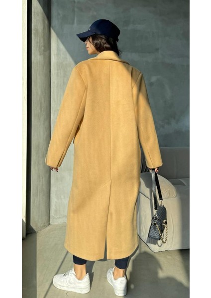 Kruvaze Uzun Oversize Kaban - Camel