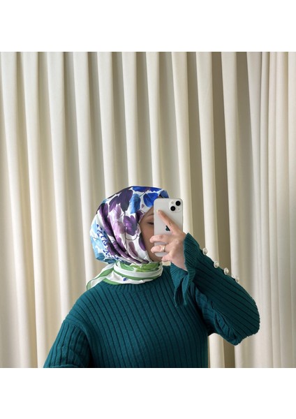 Yaprak Desenli Pamuk Soft Eşarp - Yeşil