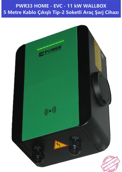 ELEKTRONİK SHOP | PWR33 HOME-EVC-11 kW WALLBOX - 5 MT KABLO ÇIKIŞLI ELEKTRİKLİ ARAÇ ŞARJ CİHAZI