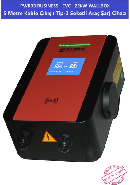 ELEKTRONİK SHOP | PWR33 BUSINESS -EVC-22 kW WALLBOX - 5 MT KABLO ÇIKIŞLI ELEKTRİKLİ ARAÇ ŞARJ CİHAZI