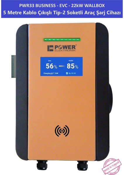 ELEKTRONİK SHOP | PWR33 BUSINESS -EVC-22 kW WALLBOX - 5 MT KABLO ÇIKIŞLI ELEKTRİKLİ ARAÇ ŞARJ CİHAZI