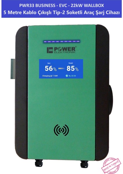 ELEKTRONİK SHOP | PWR33 BUSINESS -EVC-22 kW WALLBOX - 5 MT KABLO ÇIKIŞLI ELEKTRİKLİ ARAÇ ŞARJ CİHAZI