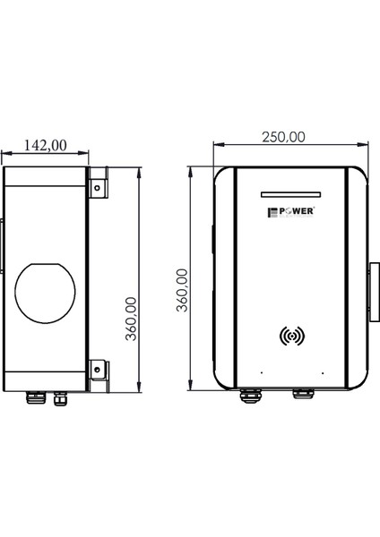 POWER ELEKTRONİK SHOP | PWR11 HOME-EVC-7.4 kW WALLBOX - 5 MT KABLO ÇIKIŞLI ELEKTRİKLİ ARAÇ ŞARJ CİHAZI