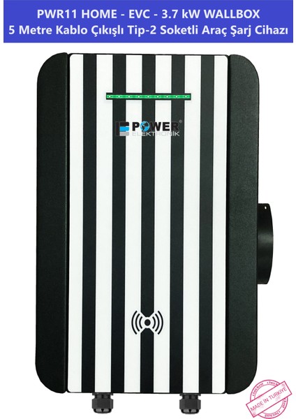 ELEKTRONİK SHOP | PWR11 HOME-EVC-3,7 kW WALLBOX - 5 MT KABLO ÇIKIŞLI ELEKTRİKLİ ARAÇ ŞARJ CİHAZI