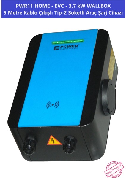 ELEKTRONİK SHOP | PWR11 HOME-EVC-3,7 kW WALLBOX - 5 MT KABLO ÇIKIŞLI ELEKTRİKLİ ARAÇ ŞARJ CİHAZI