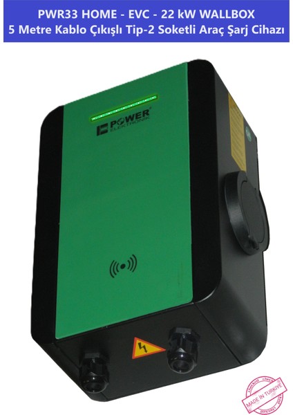 ELEKTRONİK SHOP | PWR33 HOME-EVC-22 kW WALLBOX - 5 MT KABLO ÇIKIŞLI ELEKTRİKLİ ARAÇ ŞARJ CİHAZI