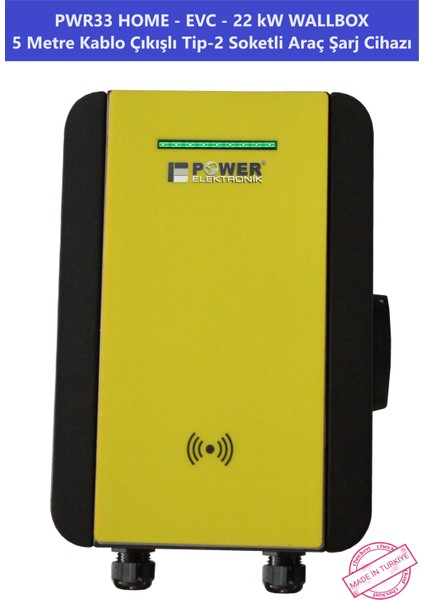 ELEKTRONİK SHOP | PWR33 HOME-EVC-22 kW WALLBOX - 5 MT KABLO ÇIKIŞLI ELEKTRİKLİ ARAÇ ŞARJ CİHAZI