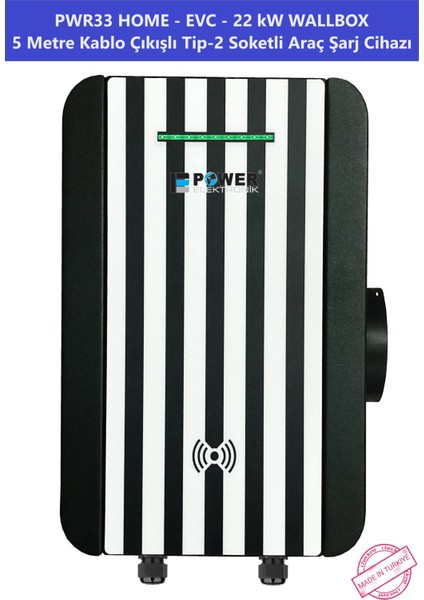 ELEKTRONİK SHOP | PWR33 HOME-EVC-22 kW WALLBOX - 5 MT KABLO ÇIKIŞLI ELEKTRİKLİ ARAÇ ŞARJ CİHAZI