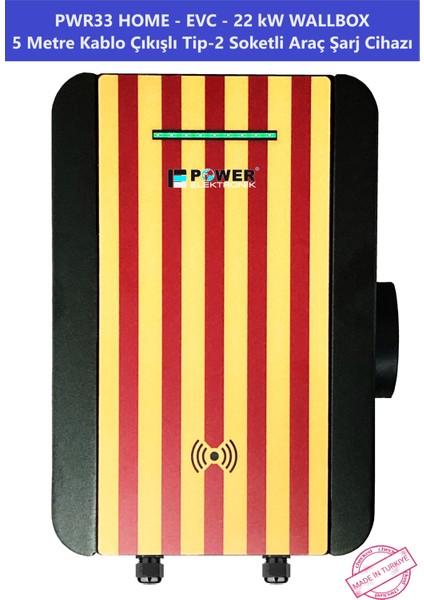 ELEKTRONİK SHOP | PWR33 HOME-EVC-22 kW WALLBOX - 5 MT KABLO ÇIKIŞLI ELEKTRİKLİ ARAÇ ŞARJ CİHAZI