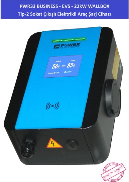 ELEKTRONİK SHOP | PWR33 BUSINESS -EVS-22 kW WALLBOX - TİP2 SOKET ÇIKIŞLI ELEKTRİKLİ ARAÇ ŞARJ CİHAZI