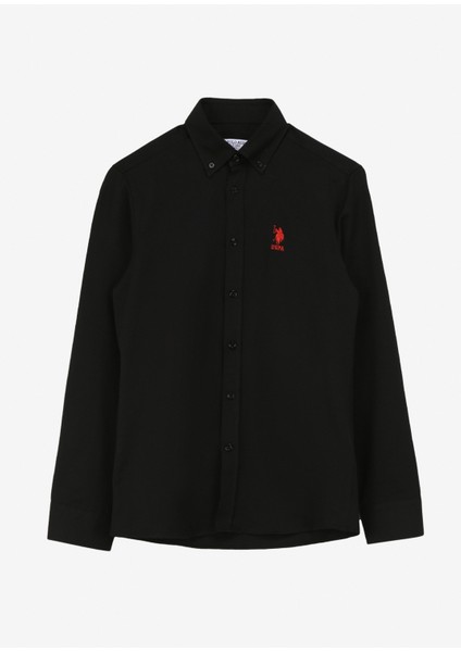 Slim Fit Düğmeli Yaka Siyah Erkek Gömlek GOX024Y