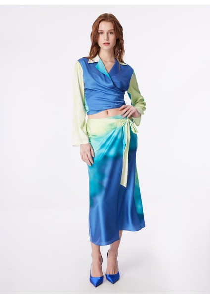 Kruvaze Yaka Batik Çok Renkli Kadın Bluz F4SL-BLZ0835 fiyatları