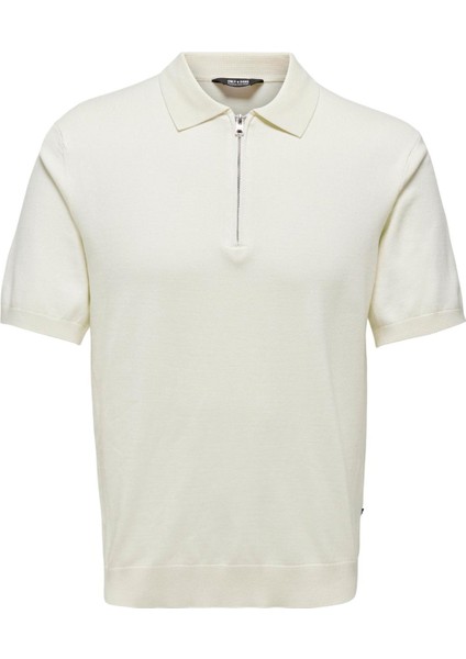 Düz Krem Erkek Polo T-Shirt Onswyler Lıfe Reg 14 Ss Zıp Polo Kn
